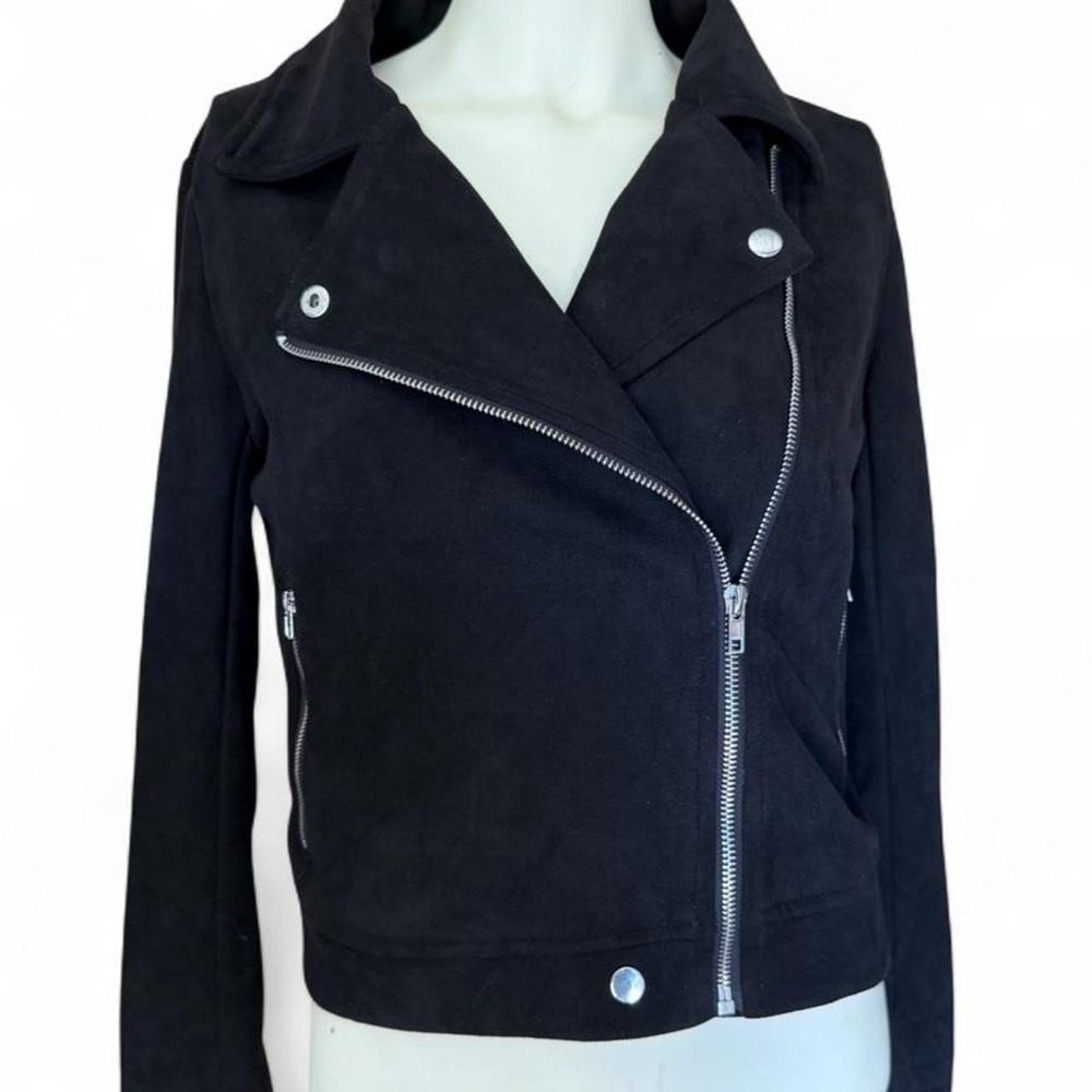 Allegra K Black Suede Jacket with Silver Zipper Details Sz S